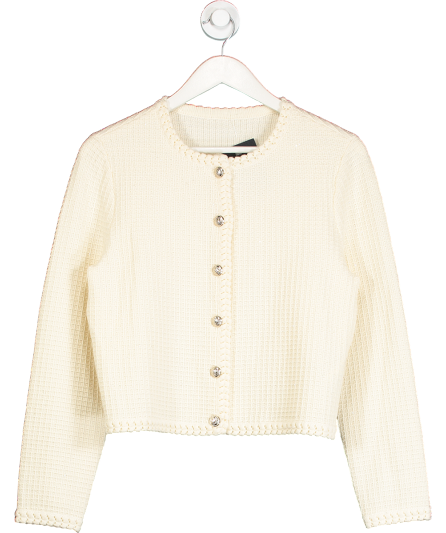 Goelia Cream Openwork Long Sleeve Knitted Women Cardigan UK 10