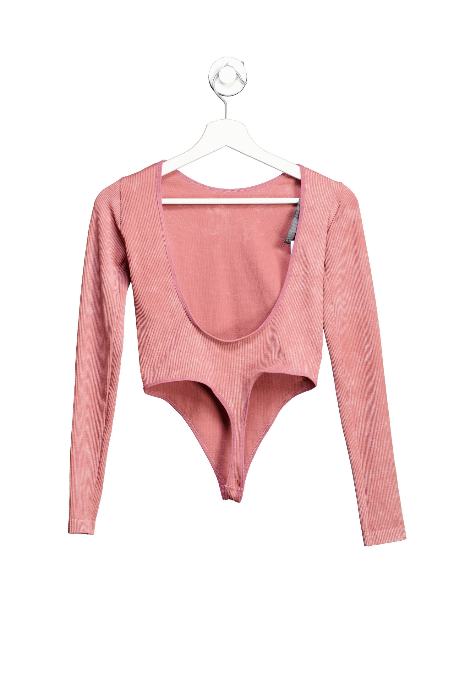 out from under Pink Ribbed Long Sleeve Backless Bodysuit UK S