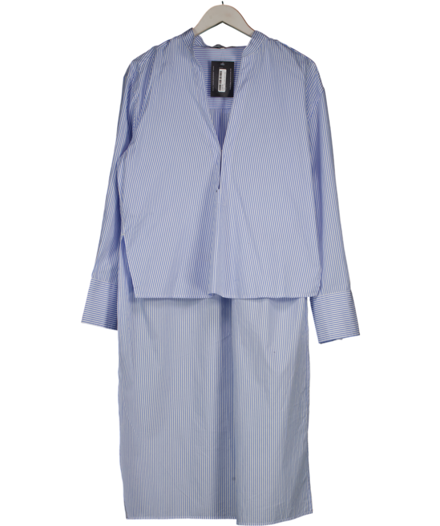 L'academie Blue & White Striped High Low Shirt UK S