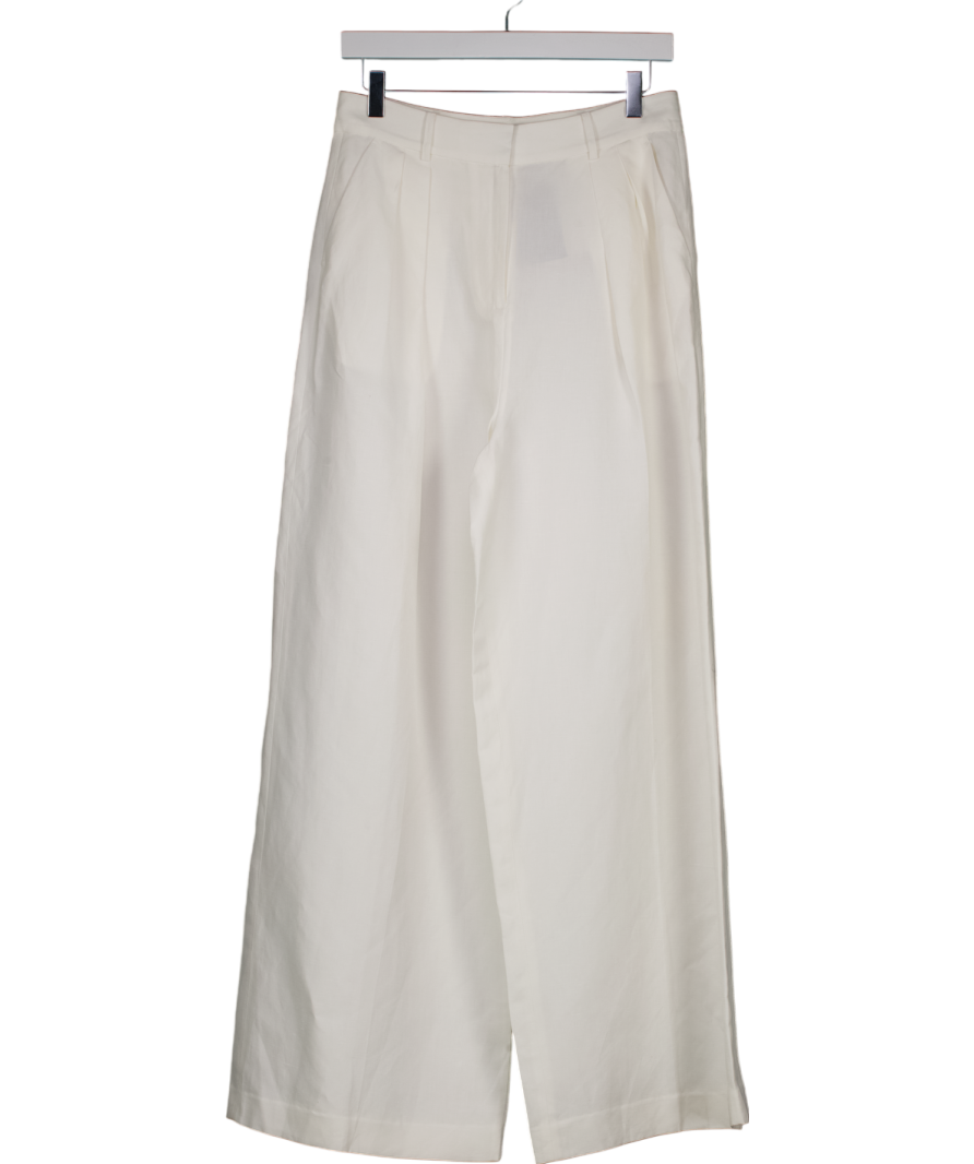 Lily Silk Cream High Waisted Wide Leg Trousers UK 8
