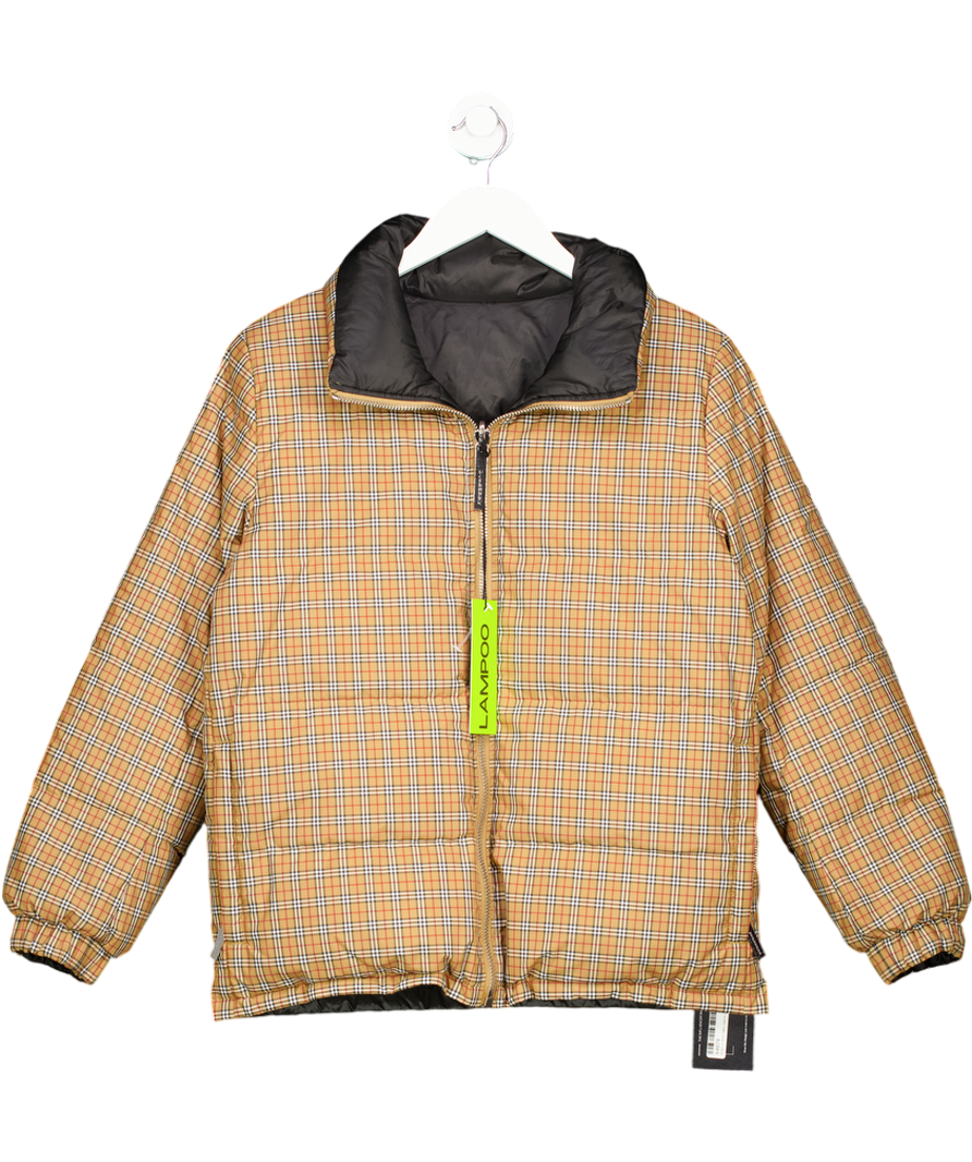 Burberry Black Reddich Reversible Vintage Check Plaid Puffer Down Jacket UK S