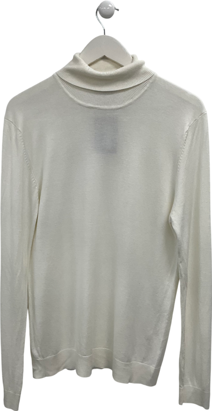 boohooMan Cream Ribbed Roll Neck Jumper UK M