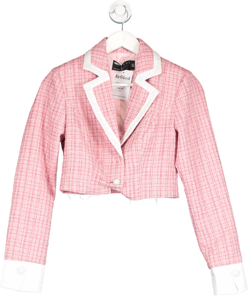 ASOS Pink Boucle Crop Blazer UK 8