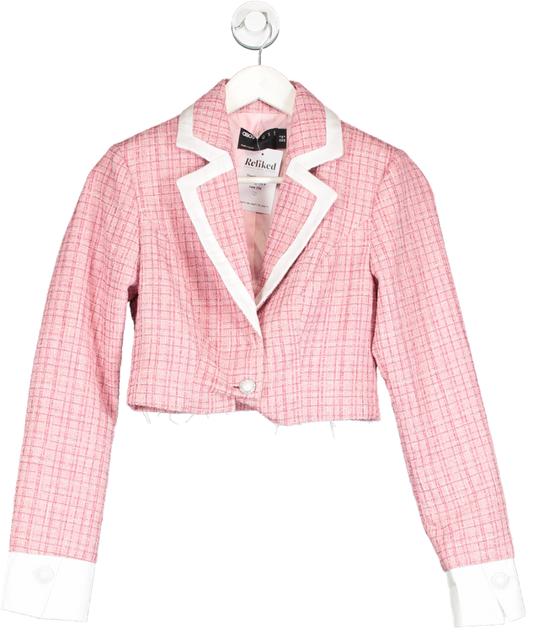 ASOS Pink Boucle Crop Blazer UK 8