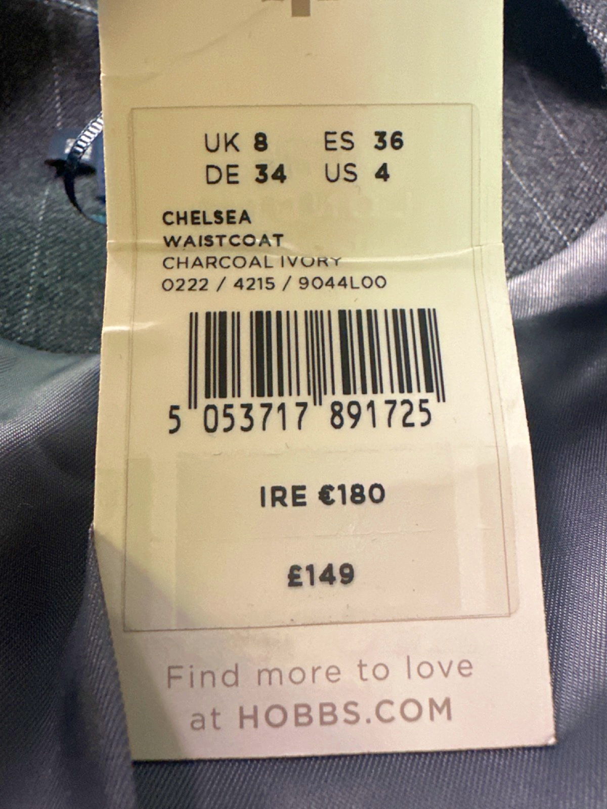 Hobbs Charcoal Chelsea Waistcoat top UK 8