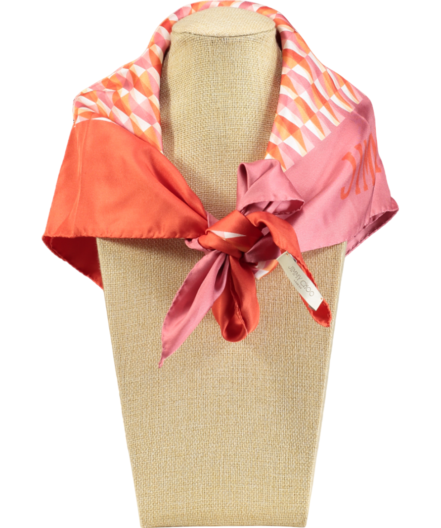 Jimmy Choo Red Reta Monogram-print Silk Scarf One Size