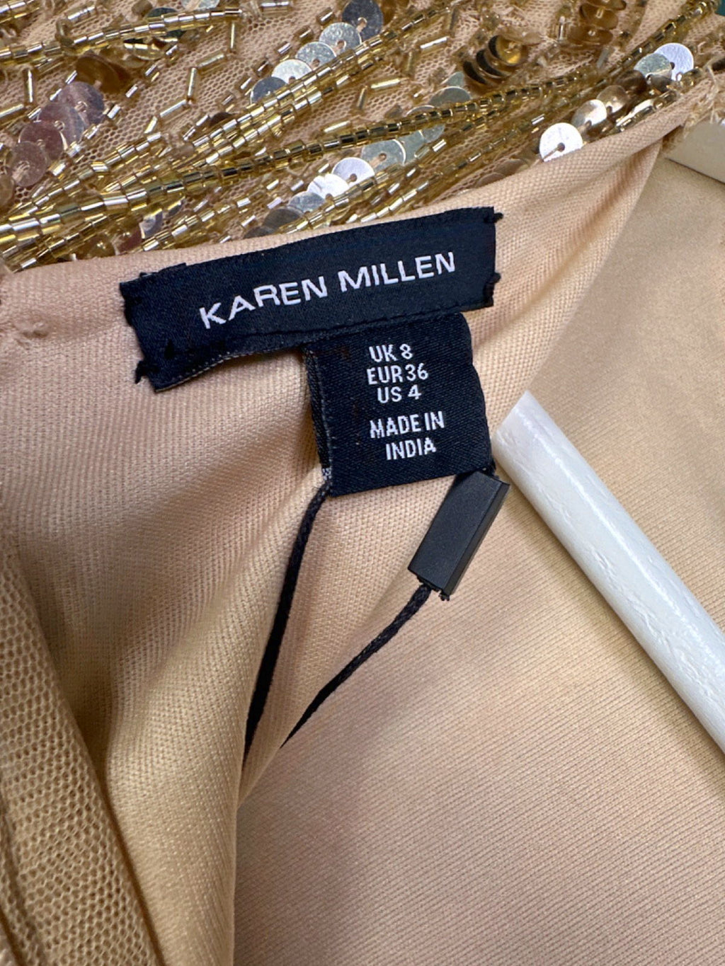 Karen Millen Gold Sequin Fringe Embellished Dress UK 8