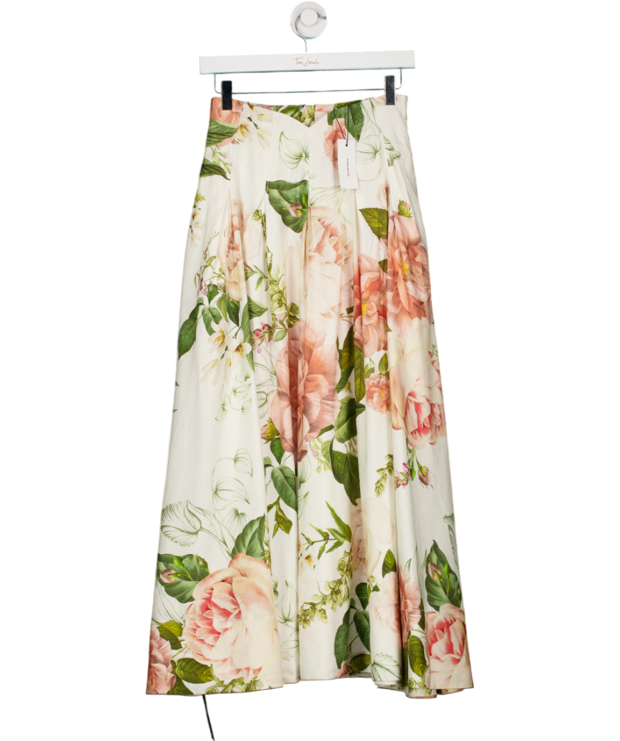 Karen Millen Cream Floral Viscose Linen High Waisted Woven Maxi Skirt UK 6