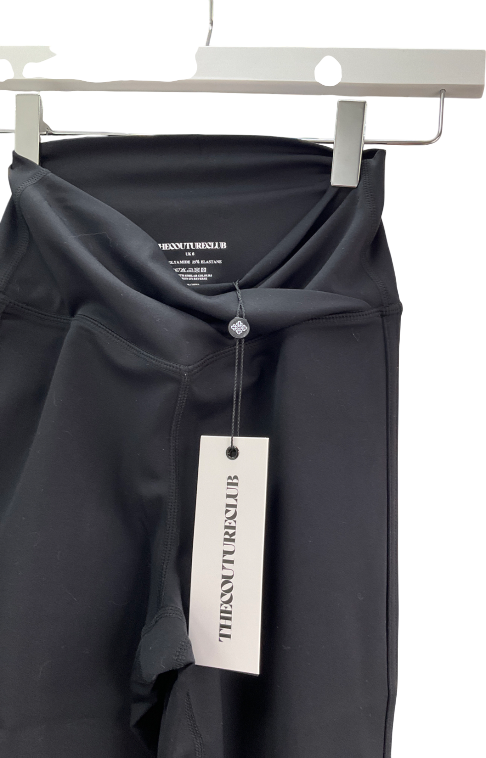 The Couture Club Black Sculpting Stretch Crossover Waistband Leggings UK 6