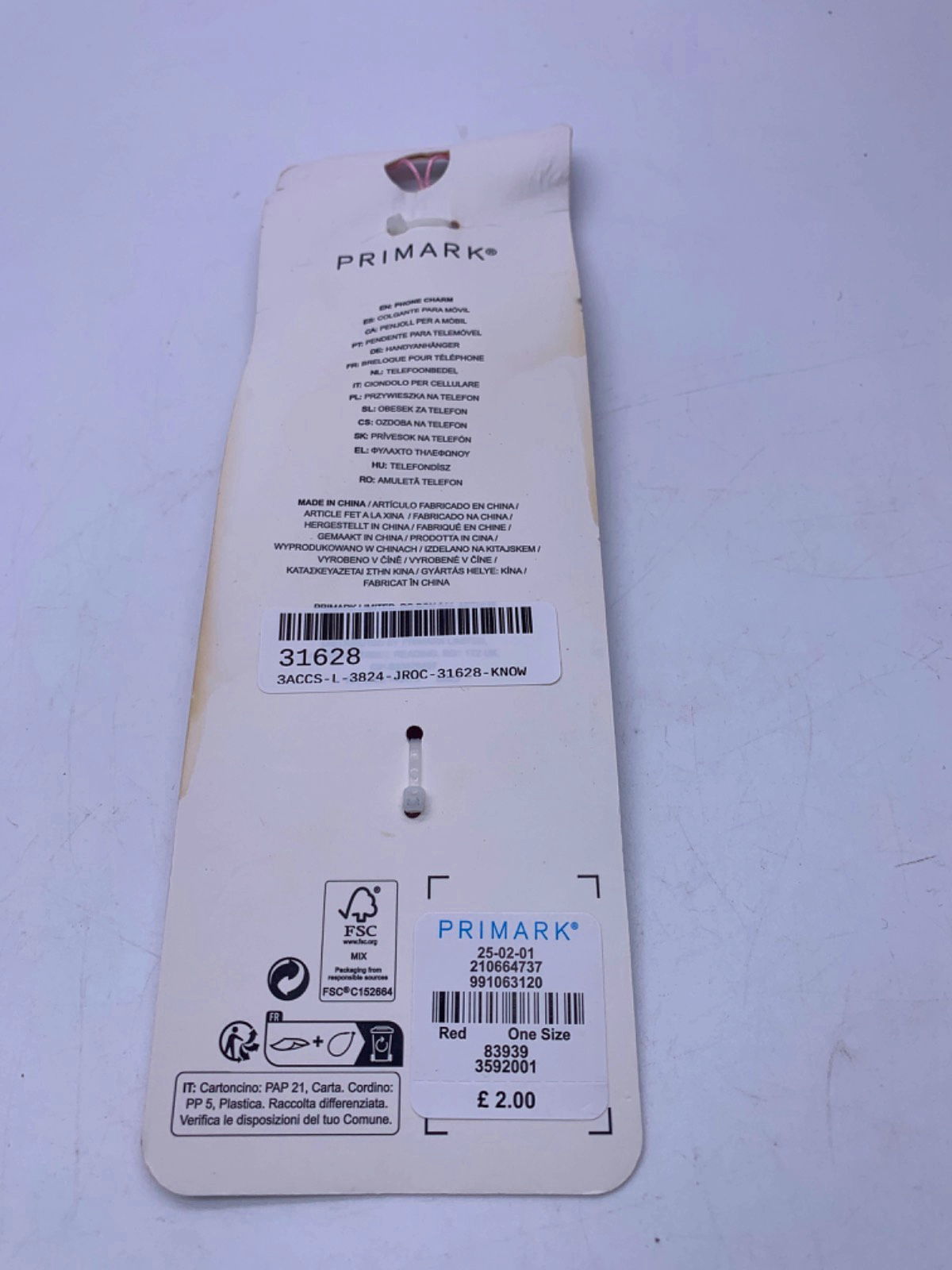 Primark Multicolour Phone Charm One Size