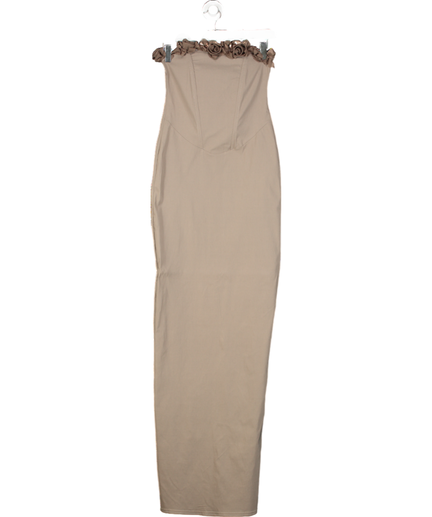 PrettyLittleThing Brown Rose Detail Split Back Corset Midi Dress UK 4