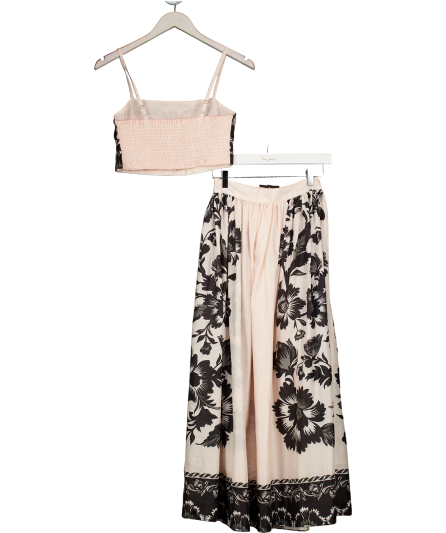 River Island Pink / Black Floral Beach Maxi Skirt And Top Set UK XS