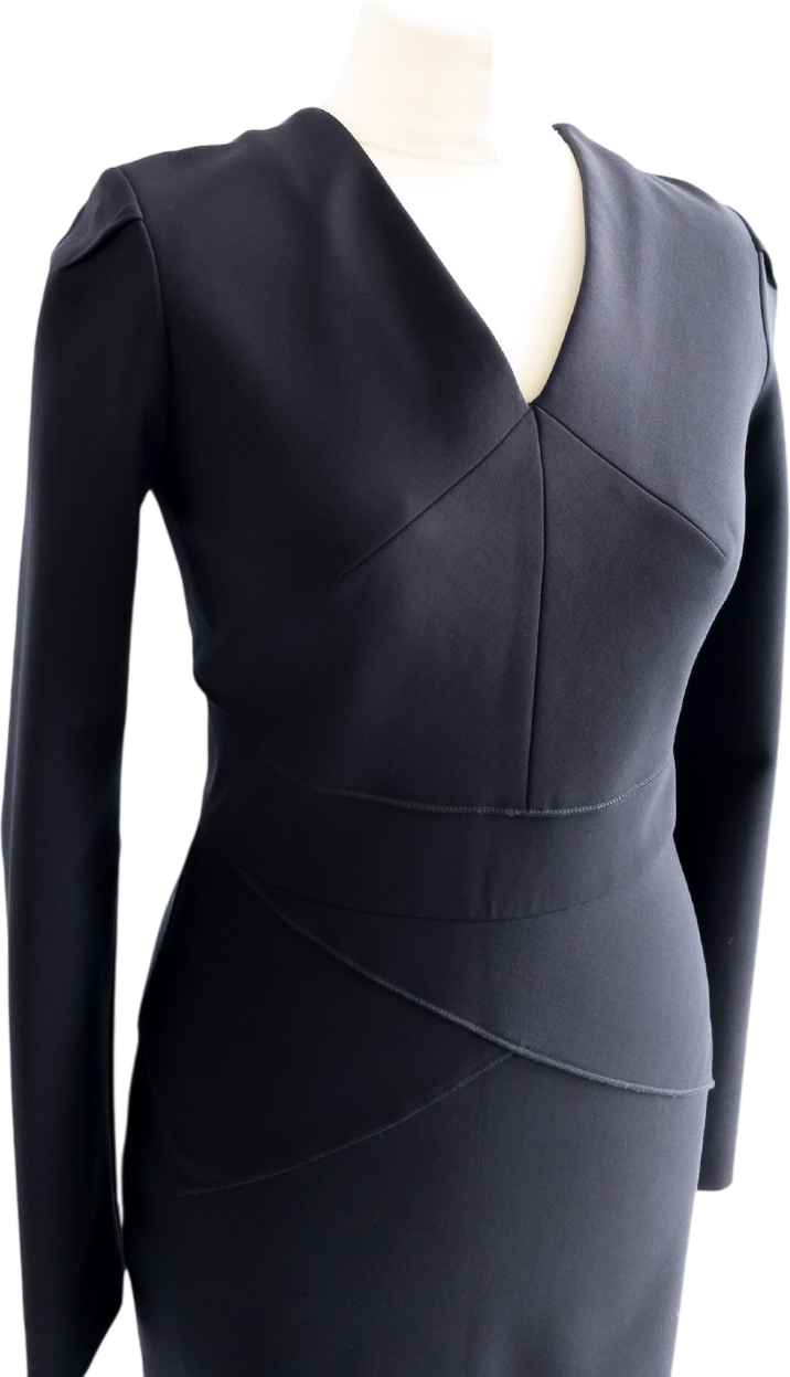 Roland Mouret Blue Classic Wool Blend Long Sleeve Zip Back Pencil Dress UK 12