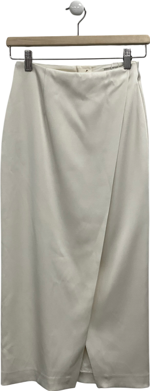 M&S Cream Lined Satin Midi Skirt UK 6