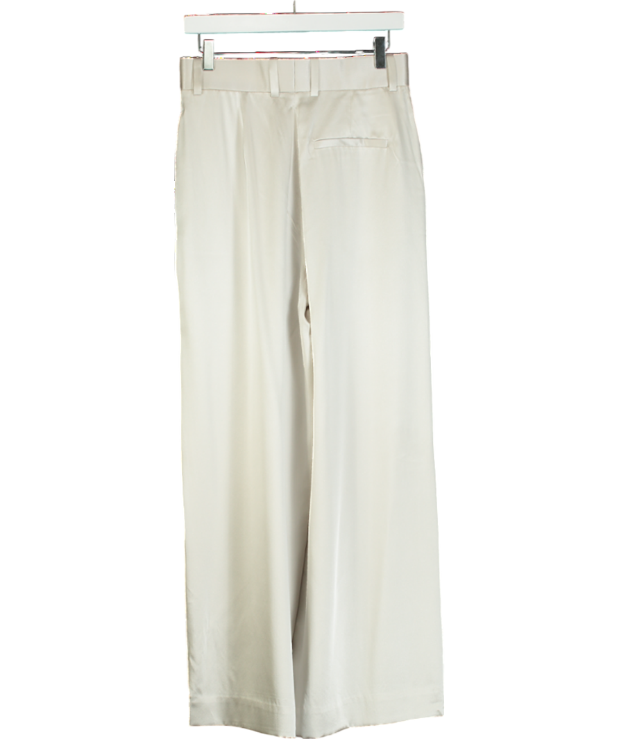 Lily Silk Grey High-waisted Wide Leg Dense Silk Pants UK 4