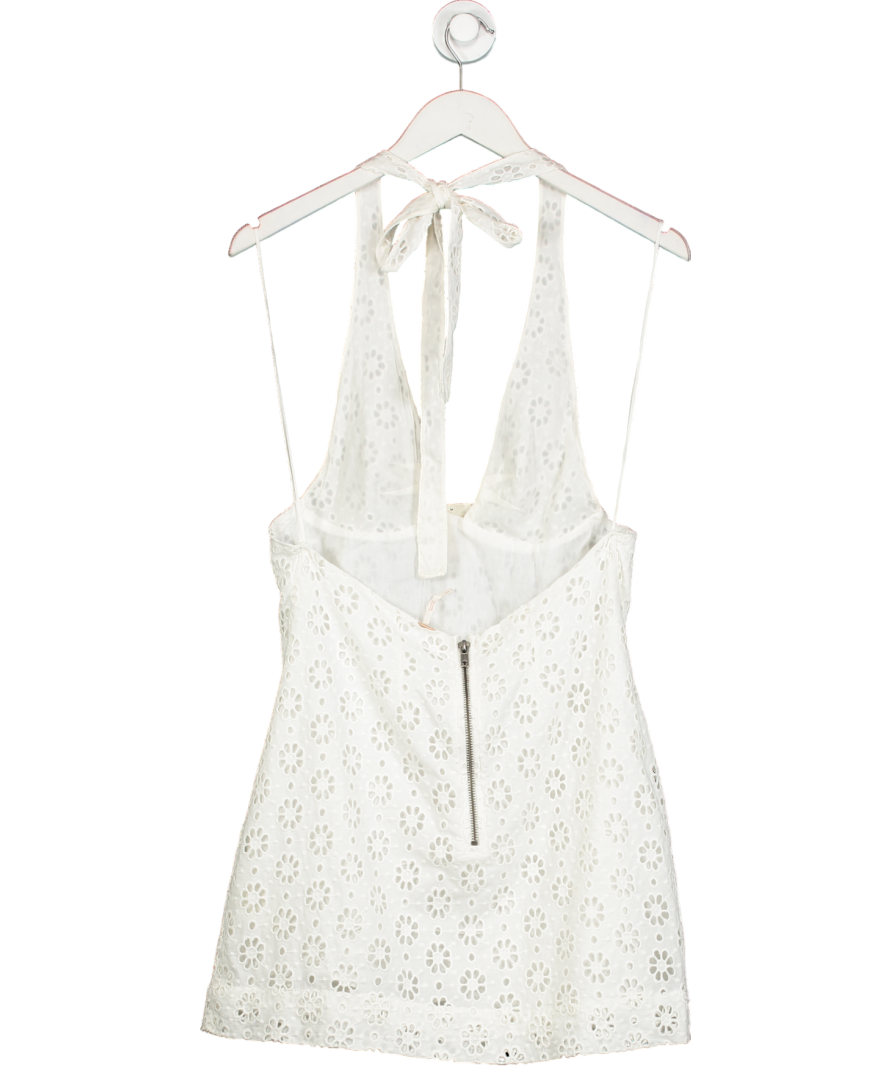 Free People White Floral Broderie Anglaise Halter-neck Mini Dress UK S