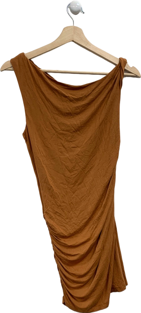 Rumor Brown One-Shoulder Ruched Dress UK 10