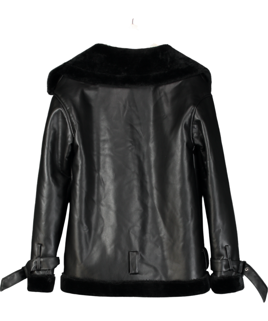 NA-KD Black Teddy Biker Jacket UK 8