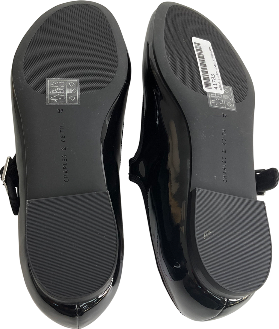 Charles & Keith Black Carmel Patent Buckled Mary Jane Flats UK 4 EU 37 👠