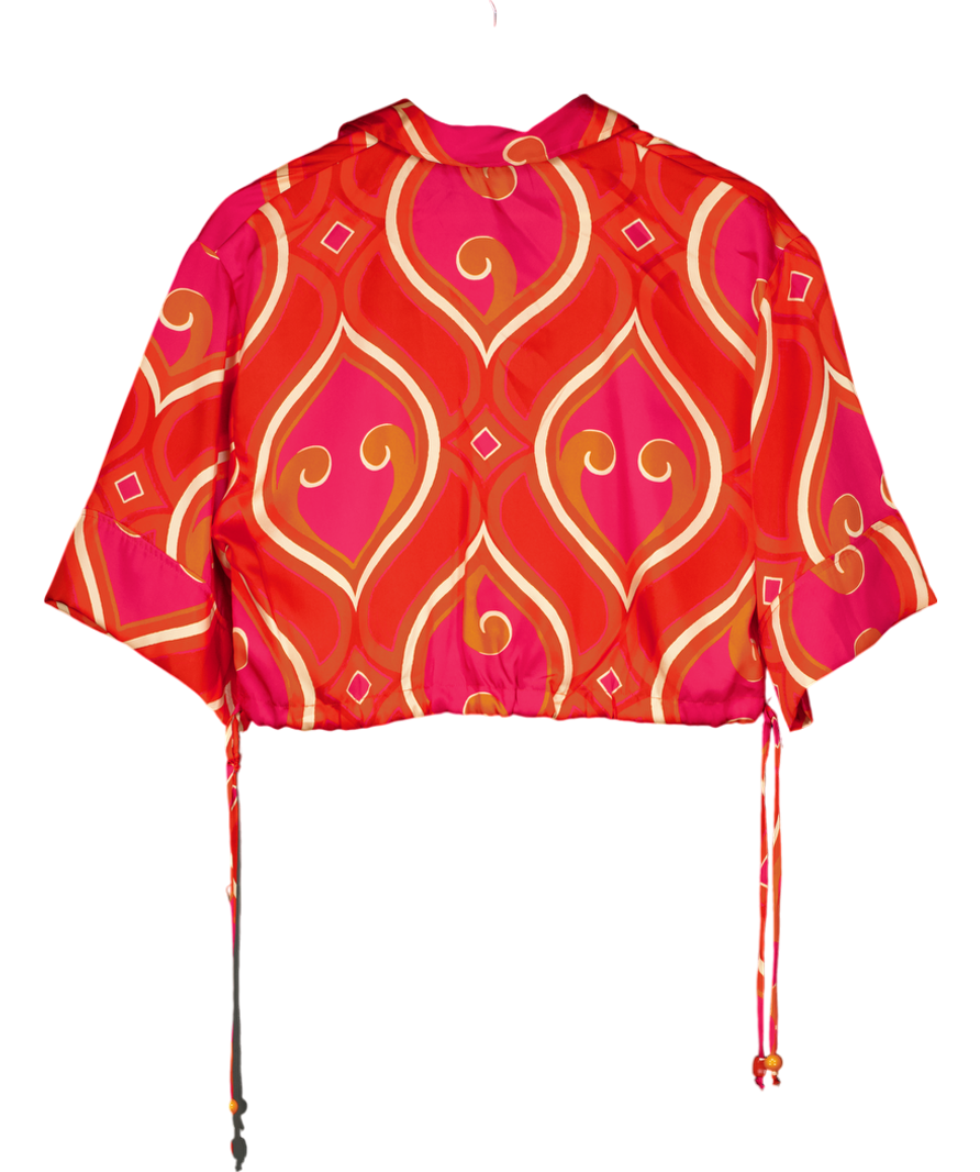 ZARA Red Vibrant Print Satin Cropped Shirt UK M