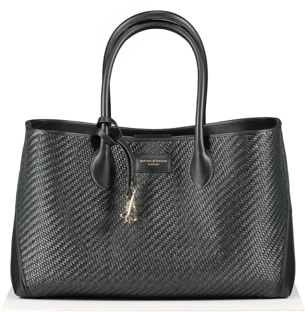 Aspinal Of London Black Large Woven Leather London Tote Bag