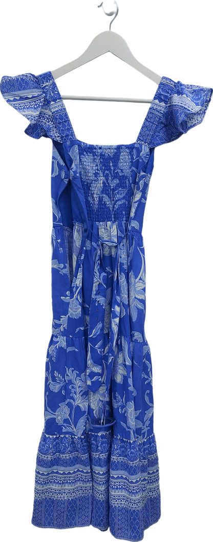 lipsy london Blue Ruffle Floral Belted Midi Linen Look Dress UK 6