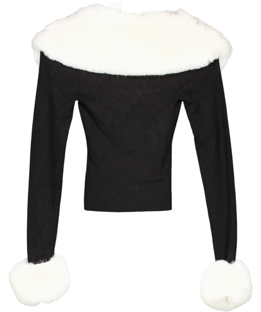 Meshki Black Cressida Faux Fur Knit Long Sleeve Top - Black/white UK XXS