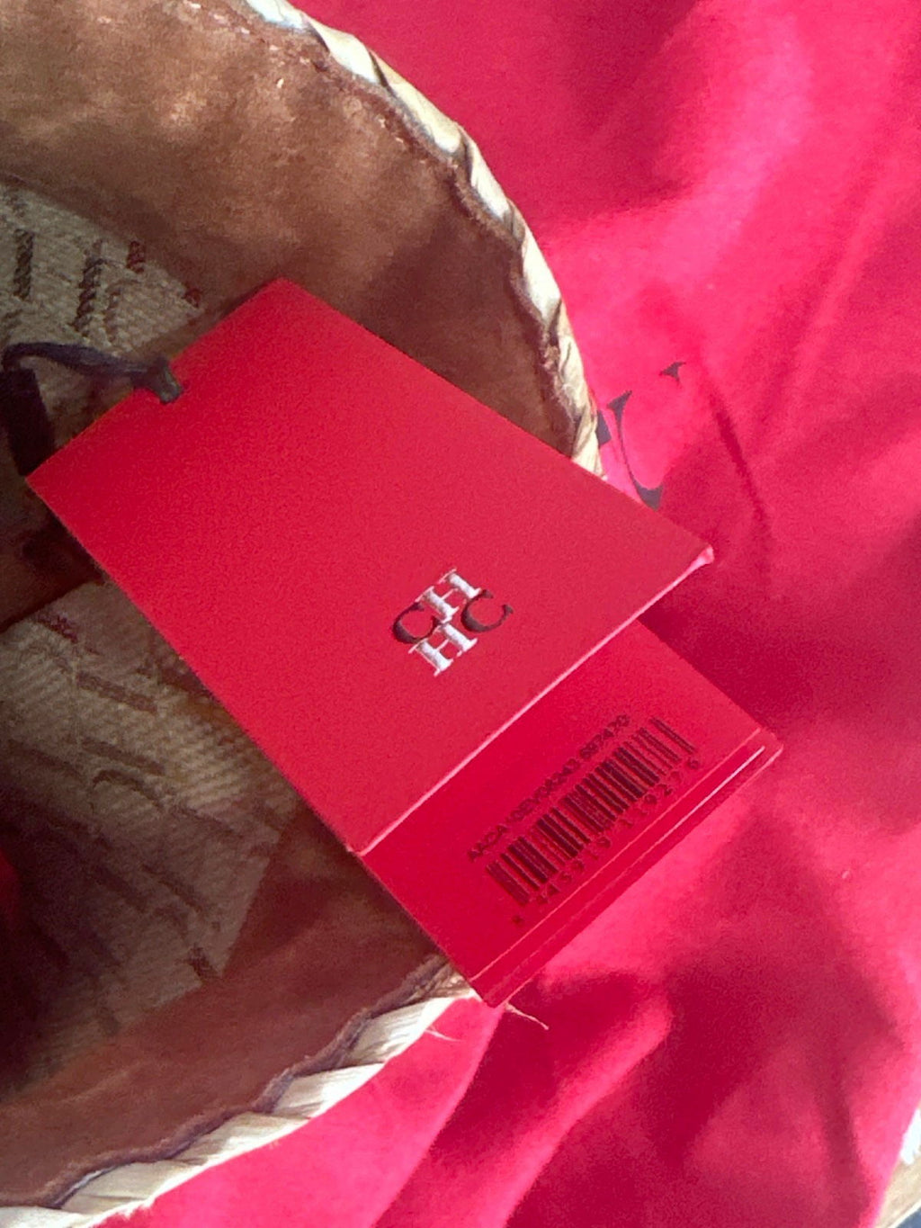 Carolina Herrera Capazo CHHC Beige Straw & Tan Leather Beach Tote Basket Bag