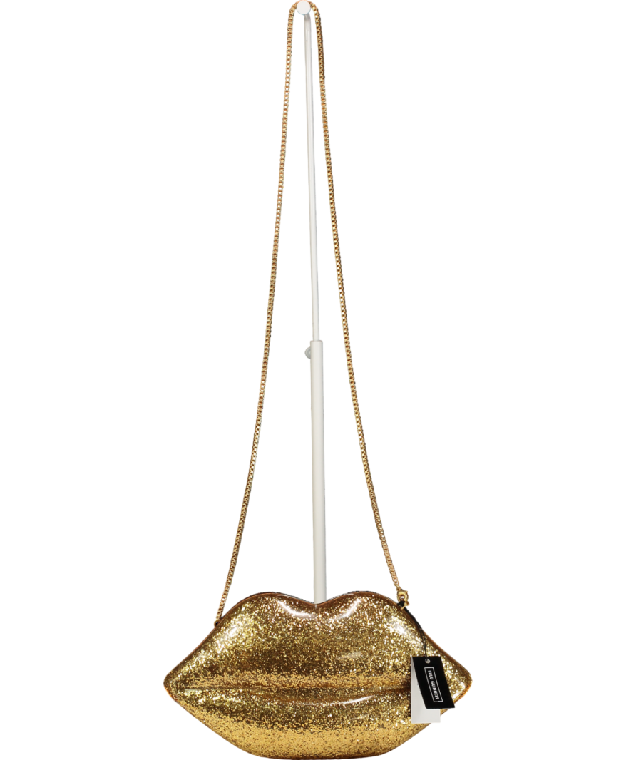 lulu guinness Metallic Perspex Lips Clutch Bag - Gold Glitter