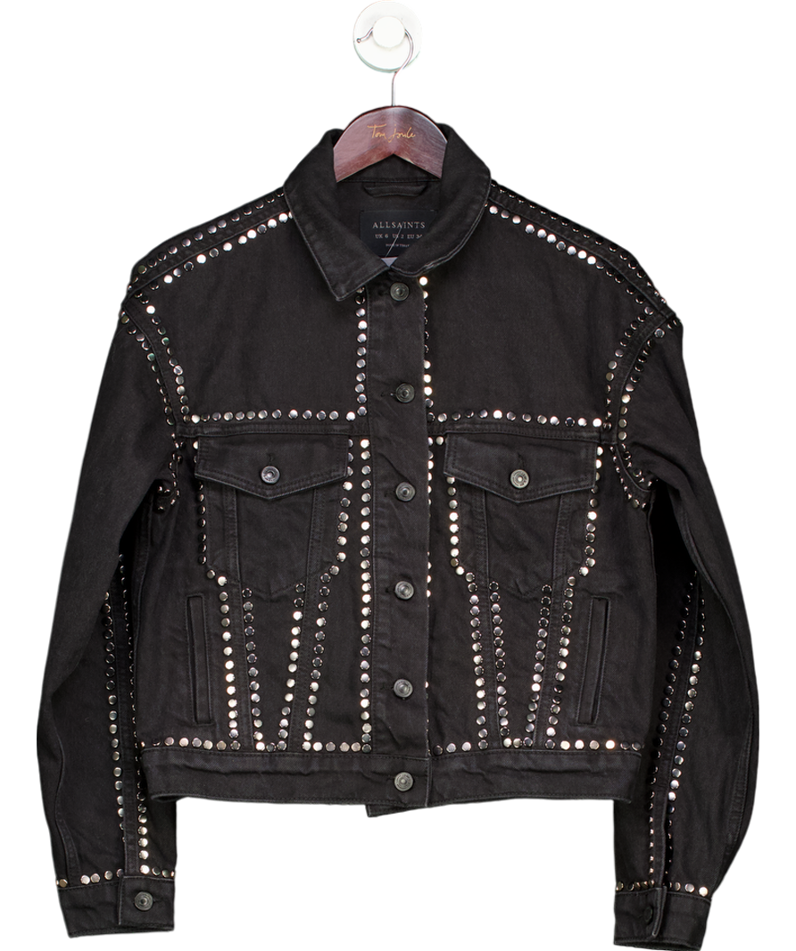 All Saints Black Bella Studded Relaxed Denim Jacket UK 6