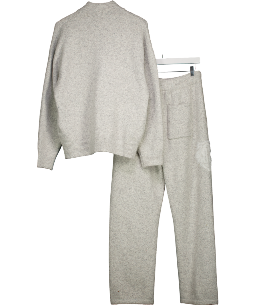 The Couture Club Light Grey 2-piece Monogram Fluffy Knit Zip Through And Straight Leg Jogger Set UK S