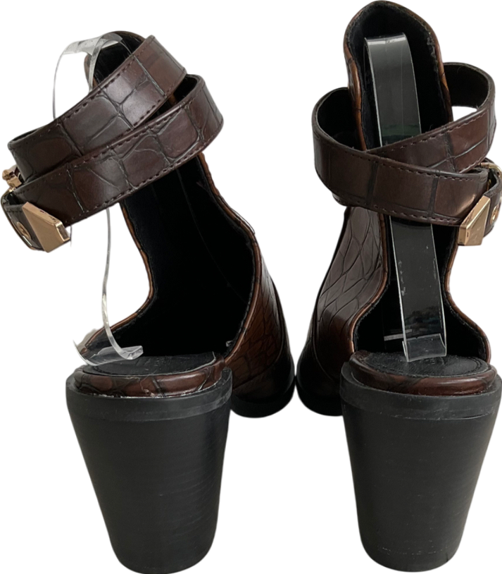 ASOS Brown Croc Effect Pointed Toe Chunky Heels UK 8 EU 41 👠