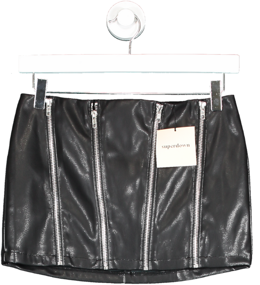 Superdown Black Faux Leather Zip Detail Mini Skirt UK XS