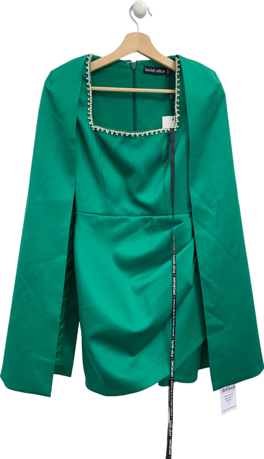 Lavish Alice Green Pearl-Trimmed Cape Dress UK 6