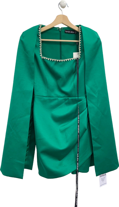 Lavish Alice Green Pearl-Trimmed Cape Dress UK 6