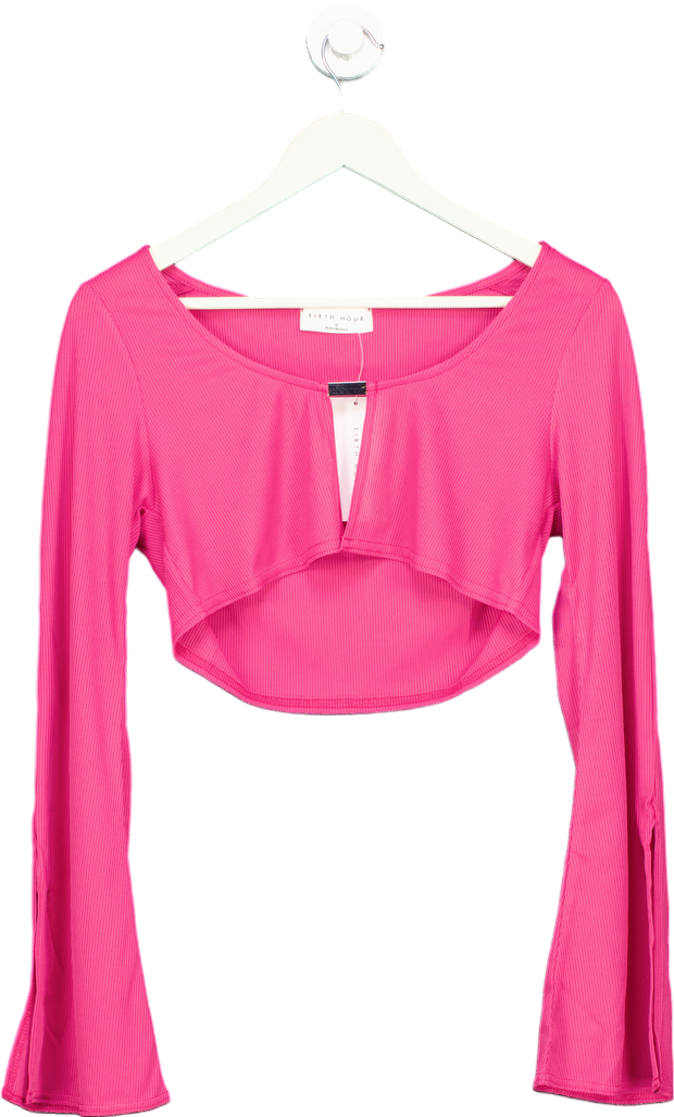 Ei8th Hour Pink Ribbed Long Sleeve Crop Top UK 12