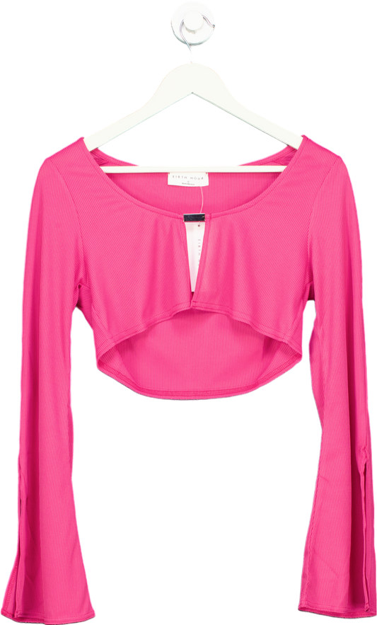 Ei8th Hour Pink Ribbed Long Sleeve Crop Top UK 12