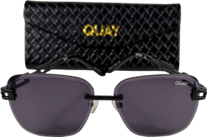 QUAY Black No Cap Square Sunglasses in Case