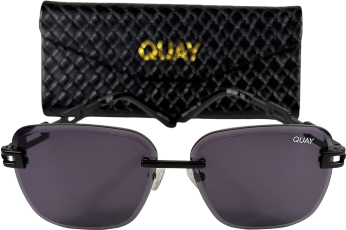 QUAY Black No Cap Square Sunglasses in Case
