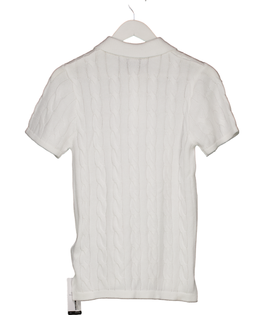 SHEIN White Knit Polo Shirt With A Cable-knit Pattern UK S