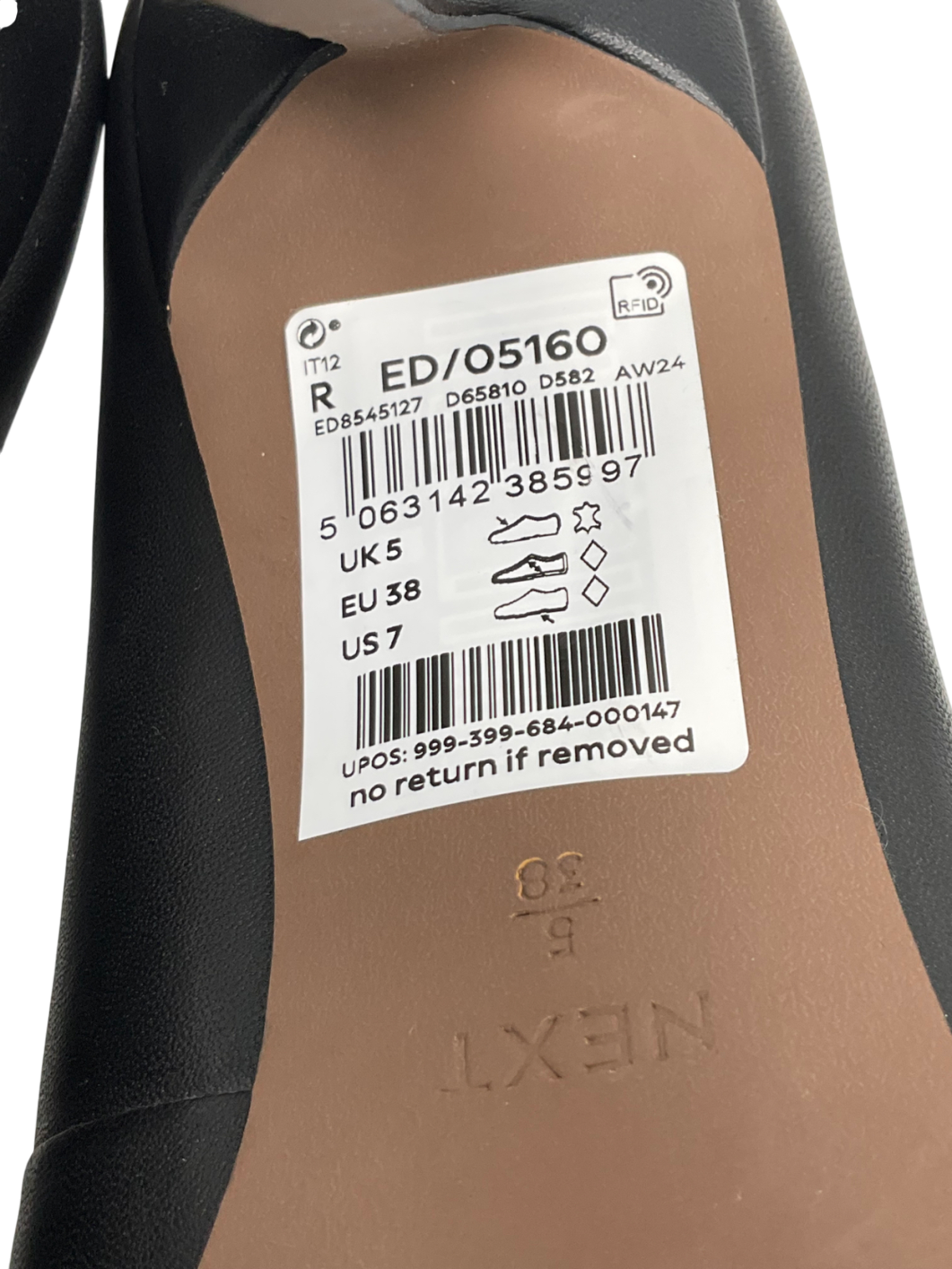 Next Black Leather Pointed Toe Stilettos UK 5 EU 38 👠