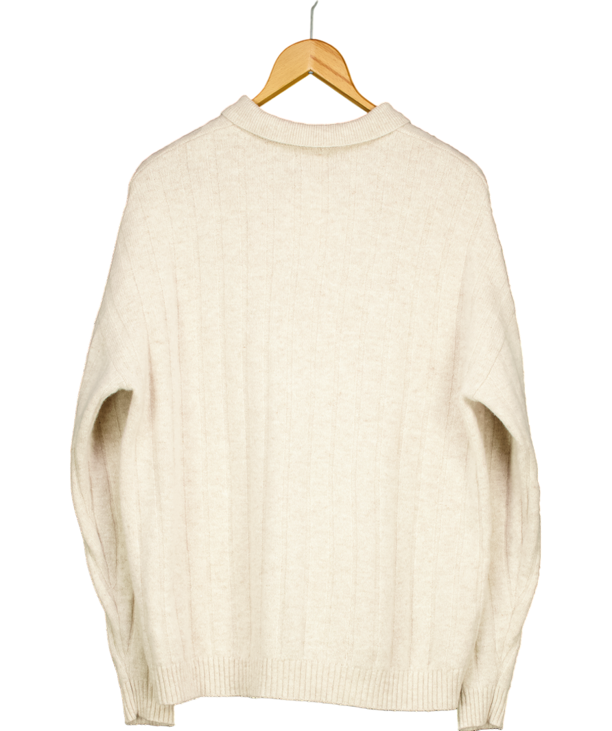 ASOS Beige Wool Blend Long Sleeve Polo Shirt UK L