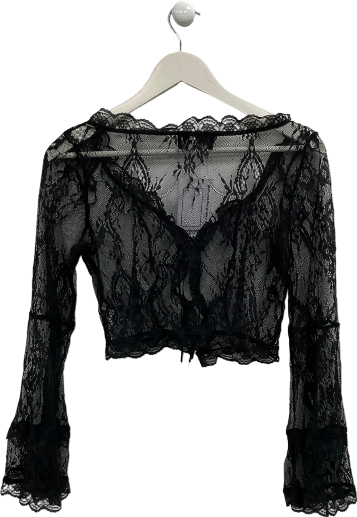 Cider Black Lace Tie Front Top UK S
