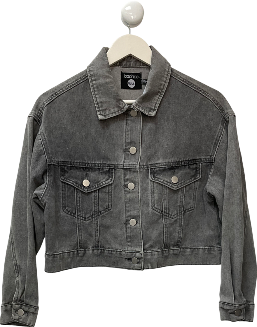 boohoo Washed Grey Crop Denim Jacket UK 8