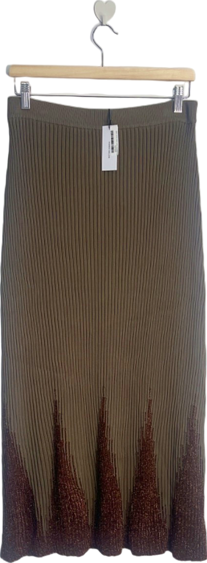 Karen Millen Light Khaki Tall Viscose Blend Shimmer Knit Skirt Co-ord UK 12