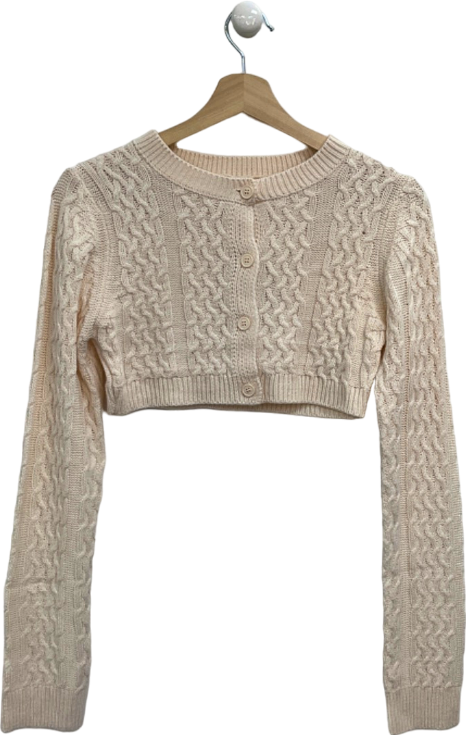 PrettyLittleThing Cream Petite Cable Knit Extreme Cropped Cardigan UK M