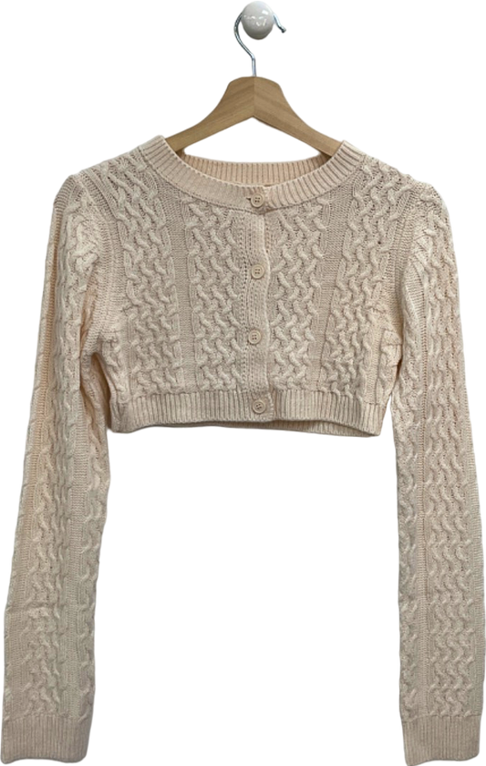 PrettyLittleThing Cream Petite Cable Knit Extreme Cropped Cardigan UK M