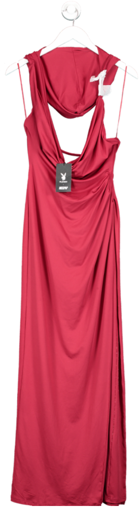 Misspap Red X Playboy Slinky Hooded Plunge Maxi Dress UK 6