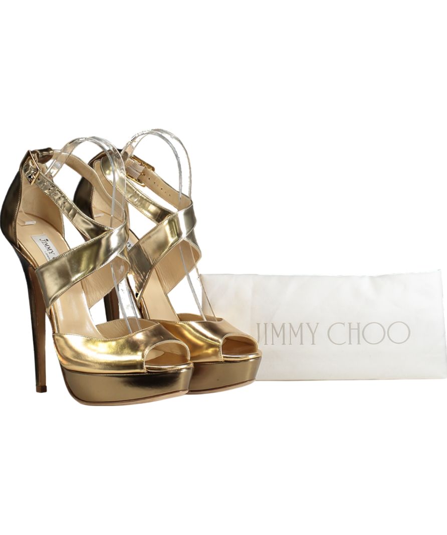 Jimmy Choo Metallic Gold Platform Sandal Heels UK 7.5 EU 40.5 👠