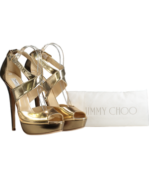 Jimmy Choo Metallic Gold Platform Sandal Heels UK 7.5 EU 40.5